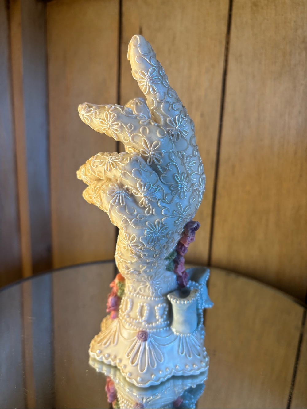 Dezine 1997 BeautifulCream Decorative Gloved Hand Statue with Pink Rose Accents - Picture 8 of 15